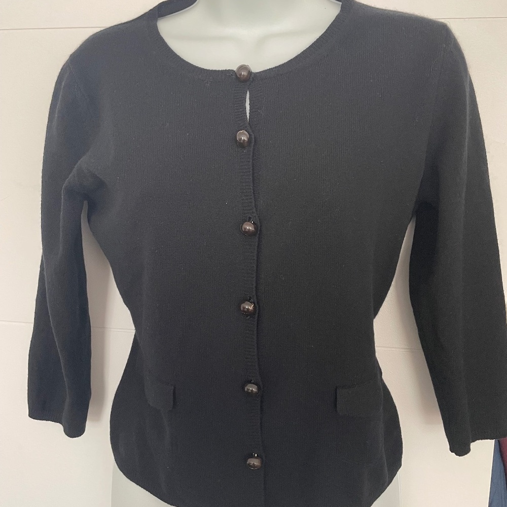 Burberry 100% Cashmere Sweater Cardigan Check Cuffs black M